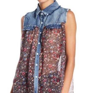 Papillon Denim and Chiffon Floral Top-LAST ONE ☝️